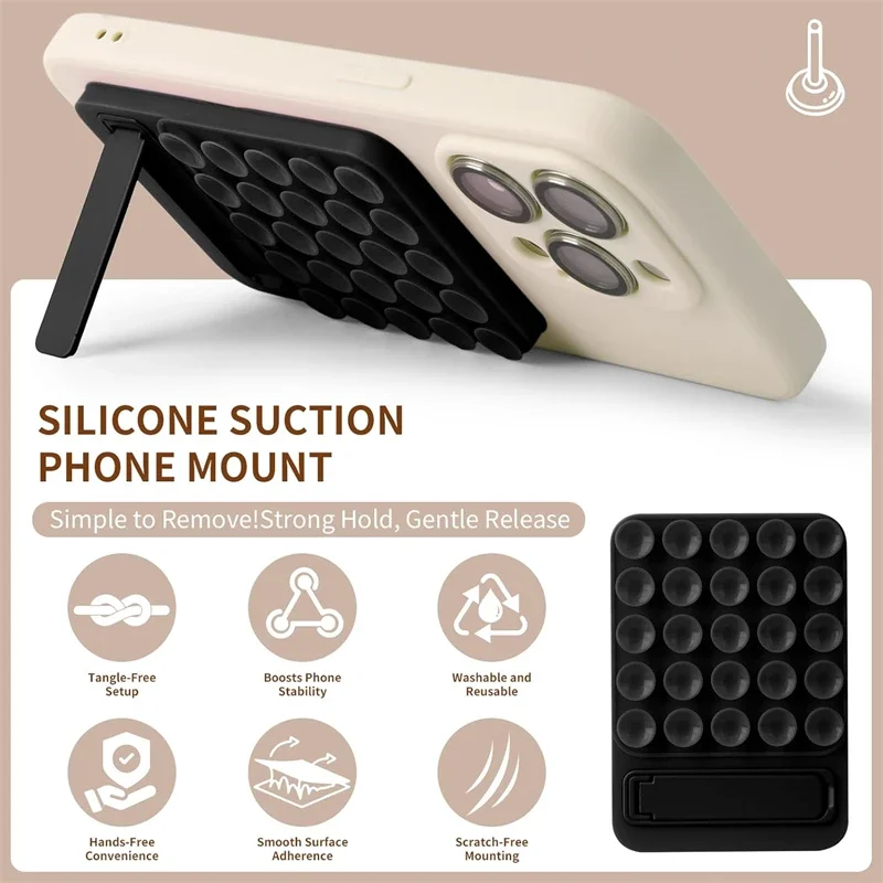 2 in 1 Silicone Suction Strong Adhesive Stand Phone Case for IPhone 15 14 13 12 16 Pro Max Plus Samsung S25 S24 Ultra Back Cover