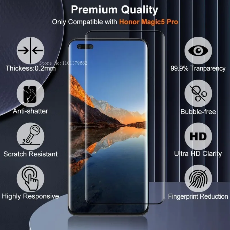 9H Curved Four Sides Glue Tempered Glass For Huawei Honor Magic 5 Lite Magic 6 Pro 3PCS HD Screen Protector Glass