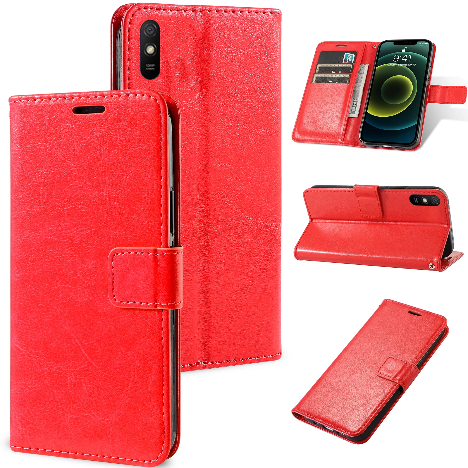 Magnetic Leather Wallet Flip Case for Xiaomi Redmi A3 5 5A 6 6A 7 7A 8 8A 9 9A 9C 10X 11A Pro Plus Prime Cover | Bracket Design