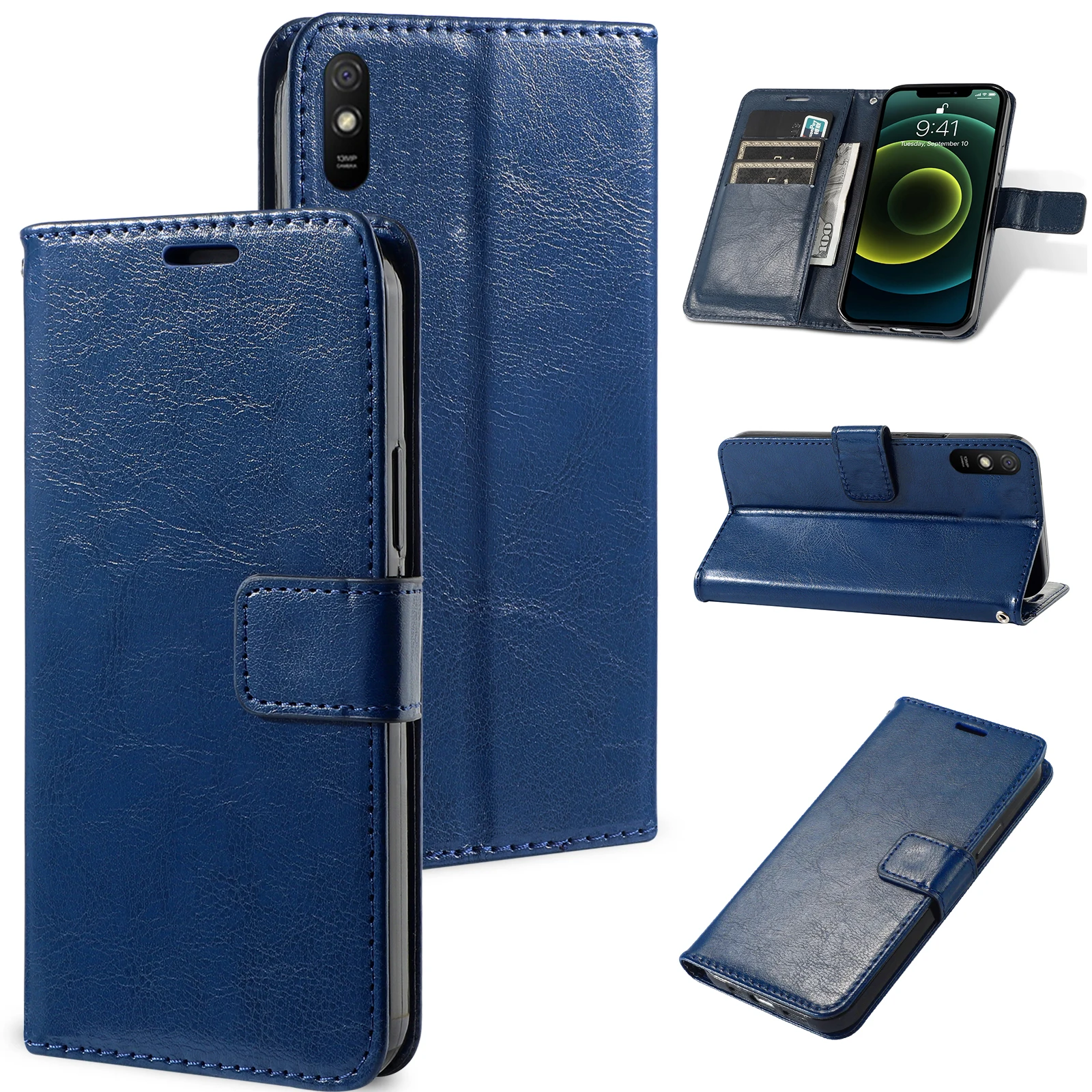 Magnetic Leather Wallet Flip Case for Xiaomi Redmi A3 5 5A 6 6A 7 7A 8 8A 9 9A 9C 10X 11A Pro Plus Prime Cover | Bracket Design