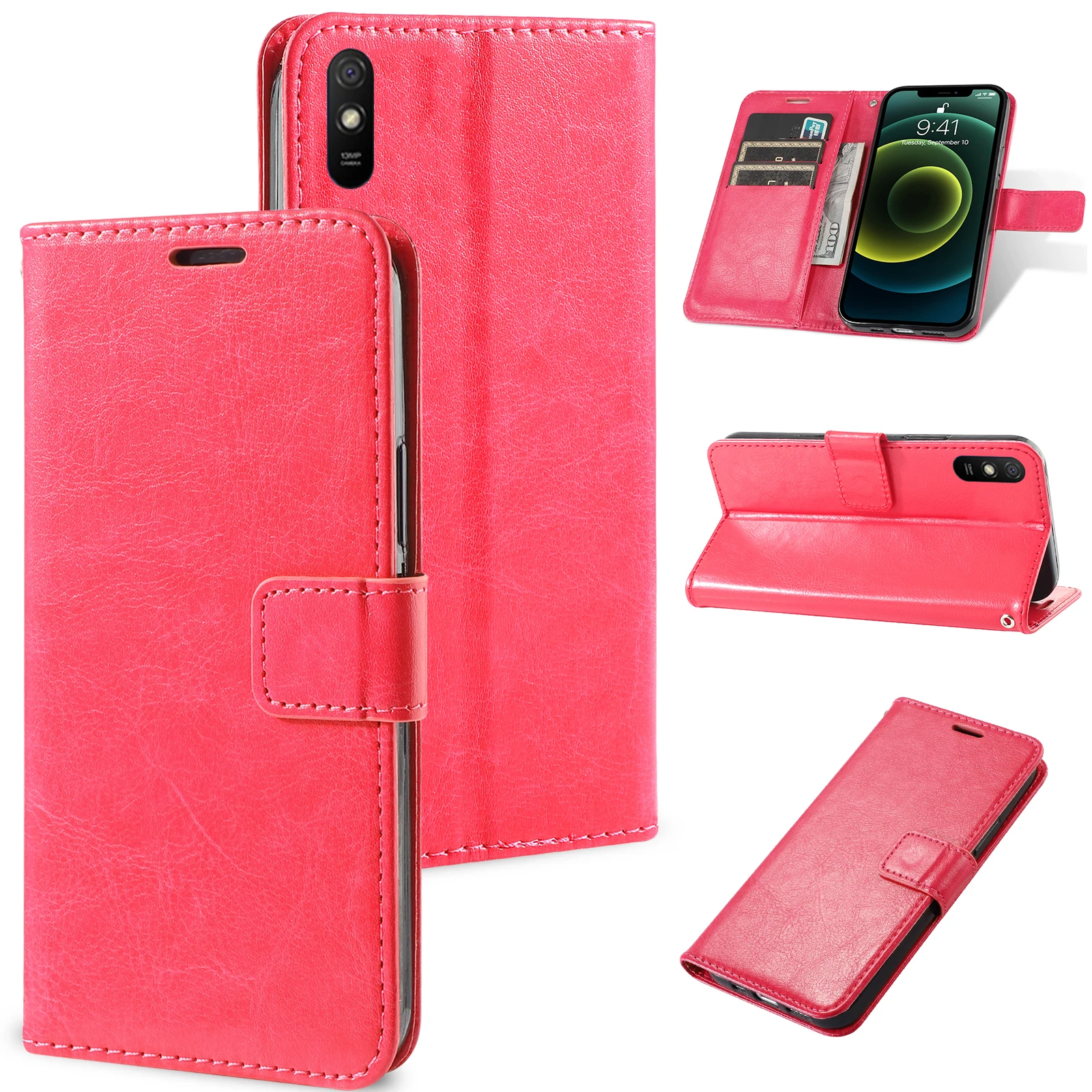 Magnetic Leather Wallet Flip Case for Xiaomi Redmi A3 5 5A 6 6A 7 7A 8 8A 9 9A 9C 10X 11A Pro Plus Prime Cover | Bracket Design