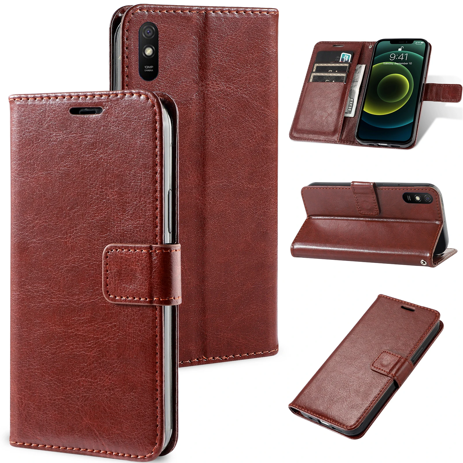 Magnetic Leather Wallet Flip Case for Xiaomi Redmi A3 5 5A 6 6A 7 7A 8 8A 9 9A 9C 10X 11A Pro Plus Prime Cover | Bracket Design