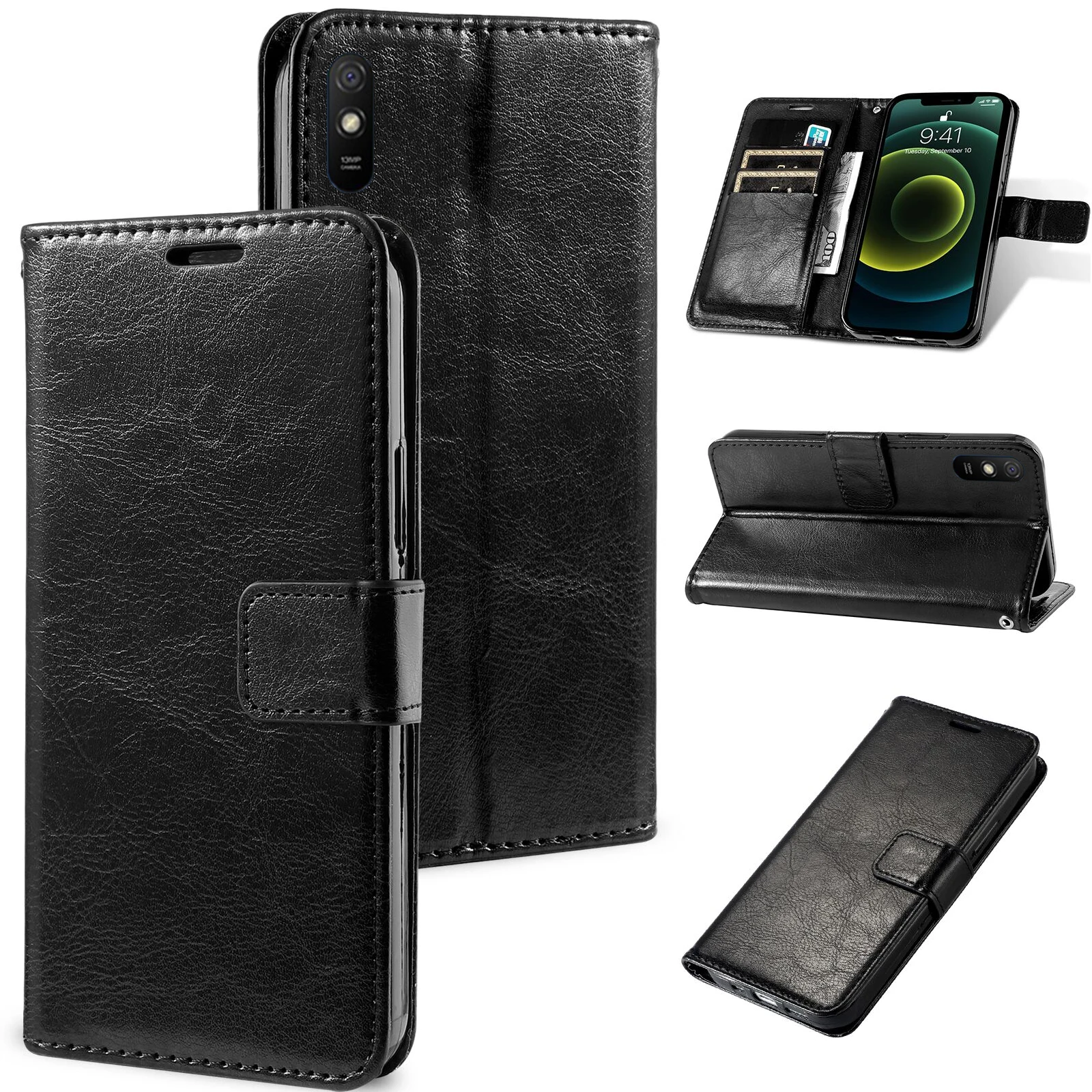Magnetic Leather Wallet Flip Case for Xiaomi Redmi A3 5 5A 6 6A 7 7A 8 8A 9 9A 9C 10X 11A Pro Plus Prime Cover | Bracket Design