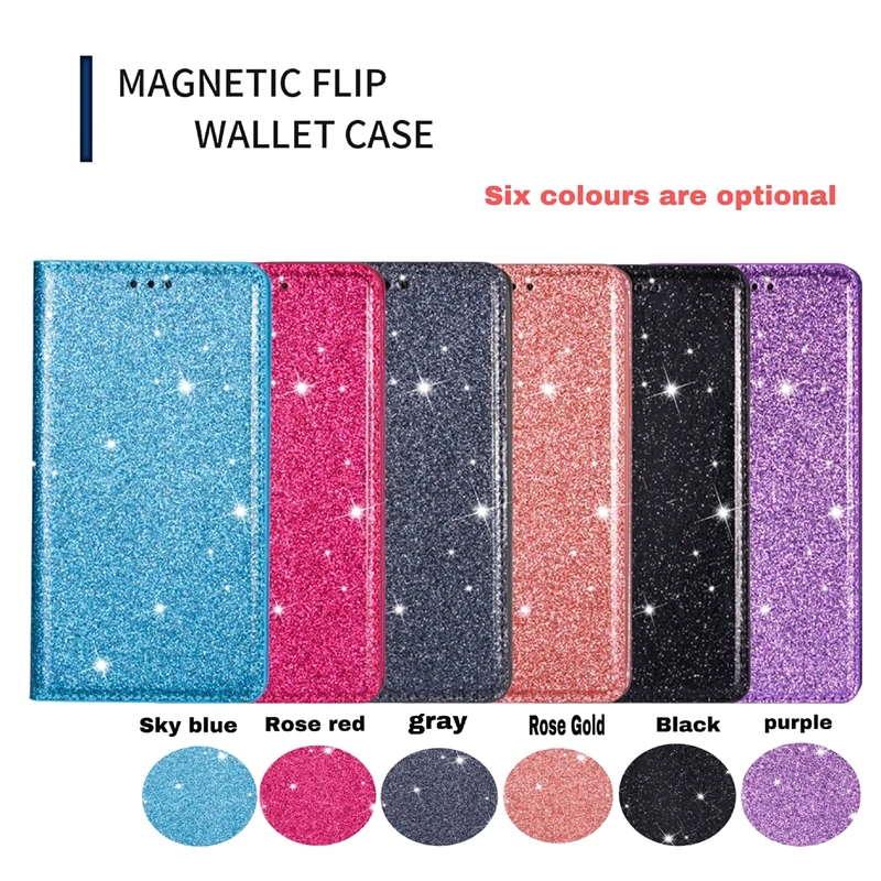 Glitter Wallet Flip Leather Case For Samsung Galaxy S25 Edge S24 FE S23 Plus S22 Ultra A05 A06 A07 A15 A16 A17 A26 A36 A55 A56