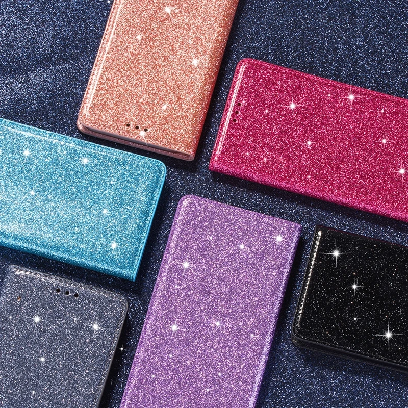 Glitter Wallet Flip Leather Case For Samsung Galaxy S25 Edge S24 FE S23 Plus S22 Ultra A05 A06 A07 A15 A16 A17 A26 A36 A55 A56