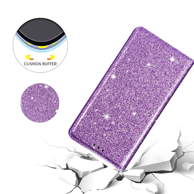 Glitter Wallet Flip Leather Case For Samsung Galaxy S25 Edge S24 FE S23 Plus S22 Ultra A05 A06 A07 A15 A16 A17 A26 A36 A55 A56