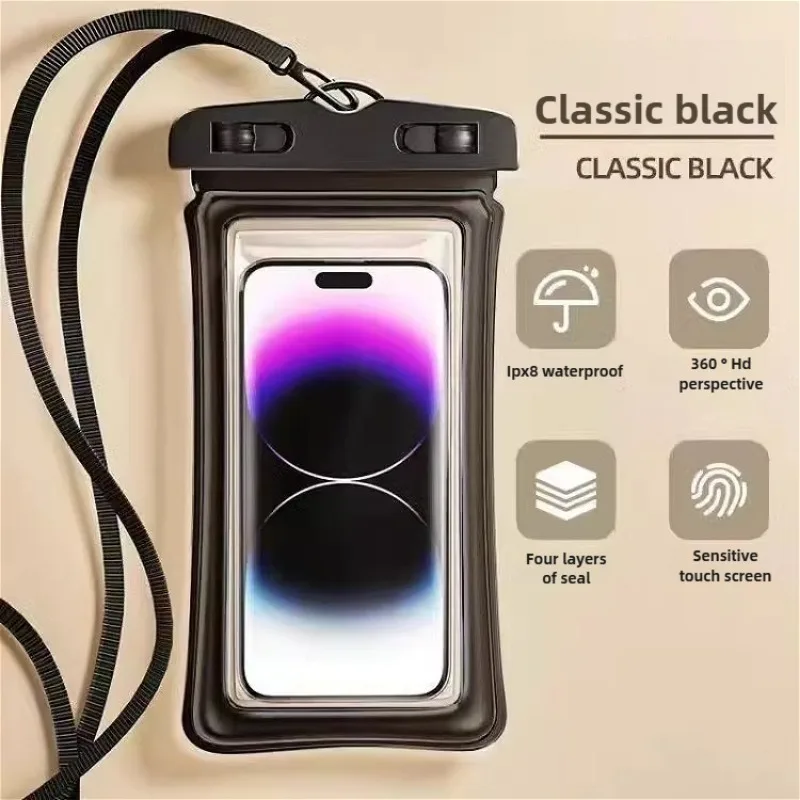 Transparent Waterproof Phone Pouch Under 7.2 Inches Touch Screen Swimming Rafting Waterproof Case with Lanyard Sealed Bag