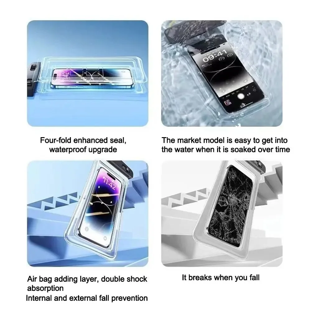 Transparent Waterproof Phone Pouch Under 7.2 Inches Touch Screen Swimming Rafting Waterproof Case with Lanyard Sealed Bag