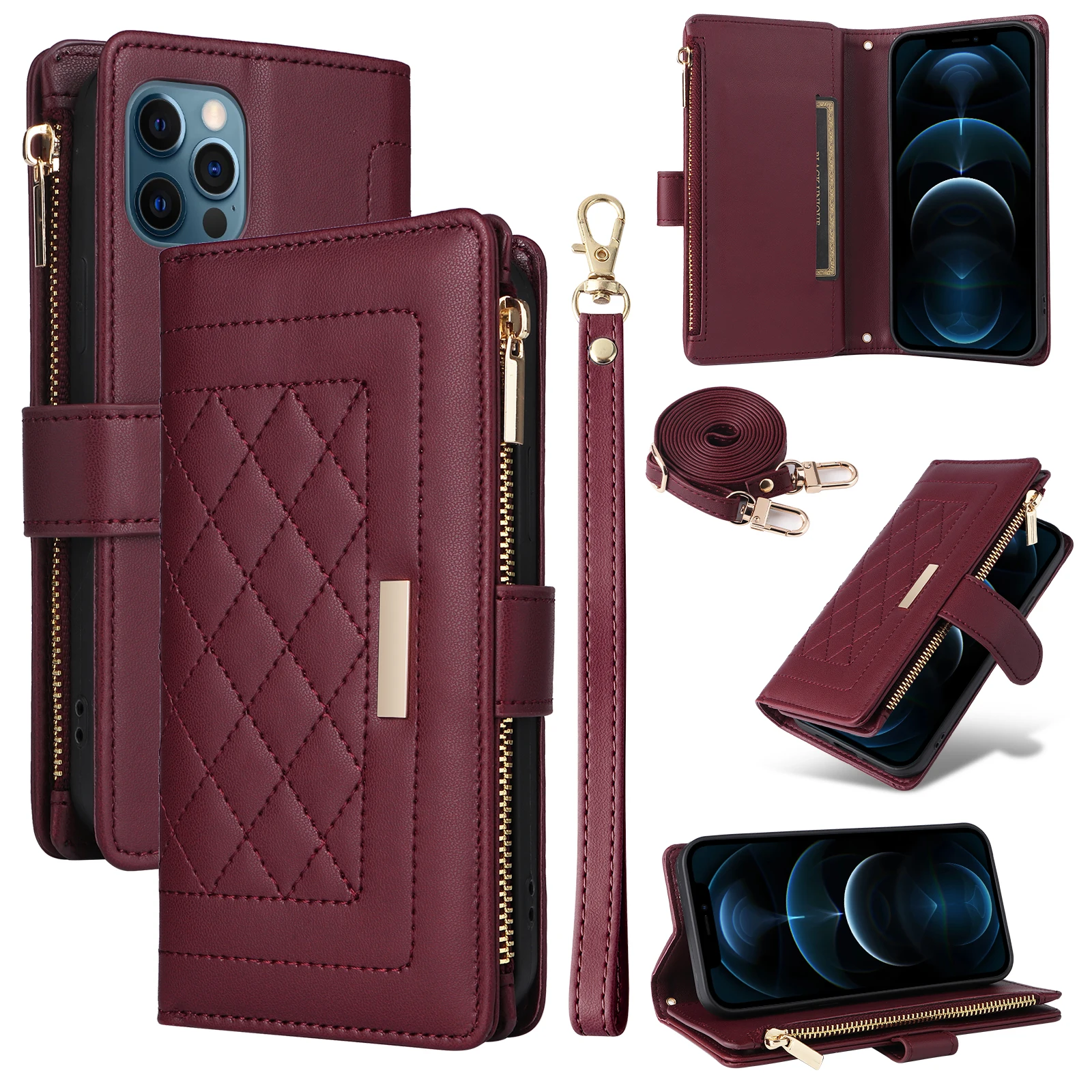 Crossbody Cards Solt Wallet Leather Zipper Bag Case For Samsung Galaxy S26 Ultra S25 S23 Plus A55 A15 A35 Book Lanyard Strap