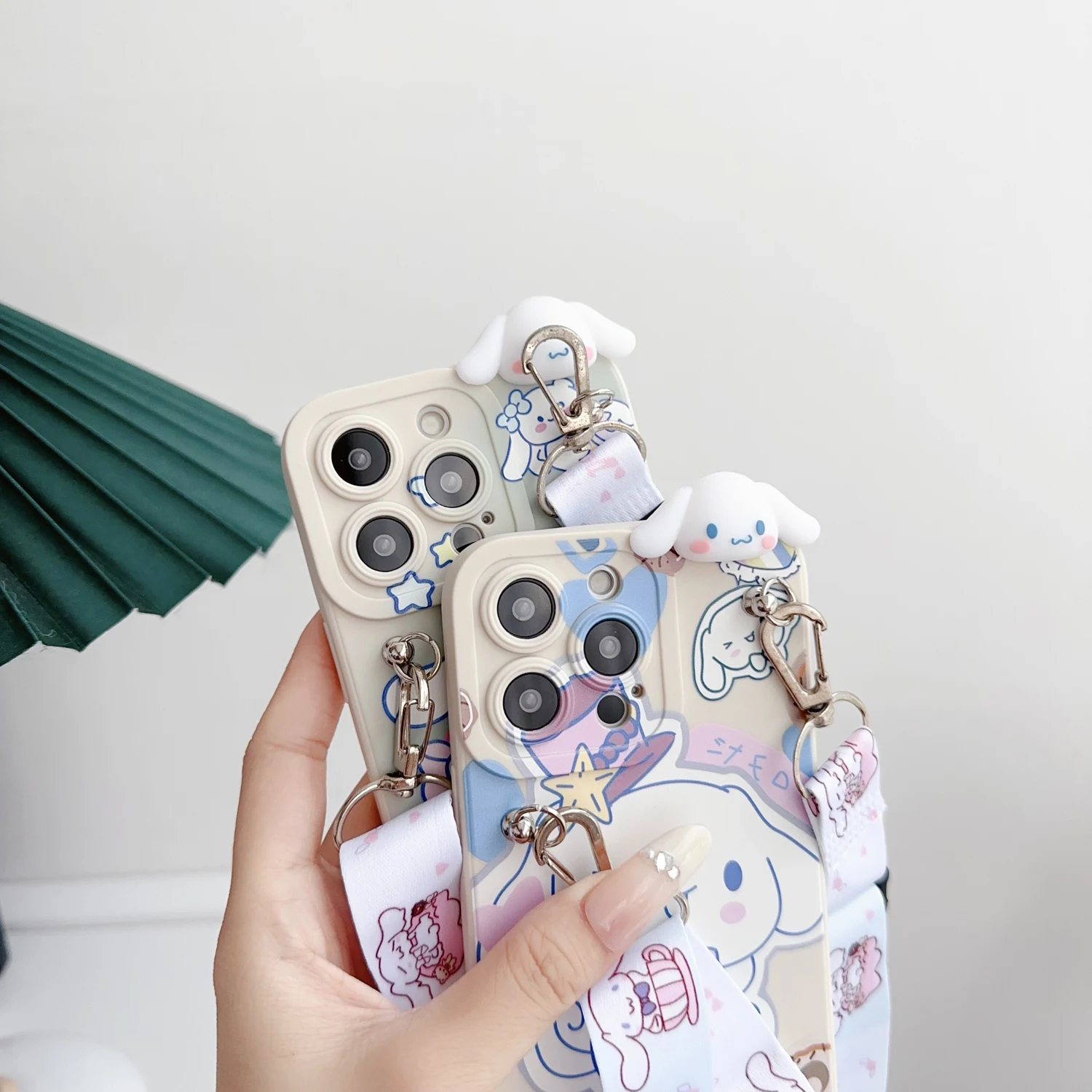 For iPhone 16 15 14 13 12 11 XR Xs 8 7 6 Pro Max mini Plus e ice cream Cinnamoroll Case With Holder Rope