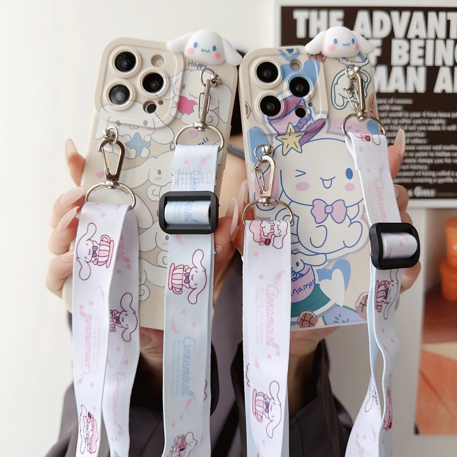 For iPhone 16 15 14 13 12 11 XR Xs 8 7 6 Pro Max mini Plus e ice cream Cinnamoroll Case With Holder Rope