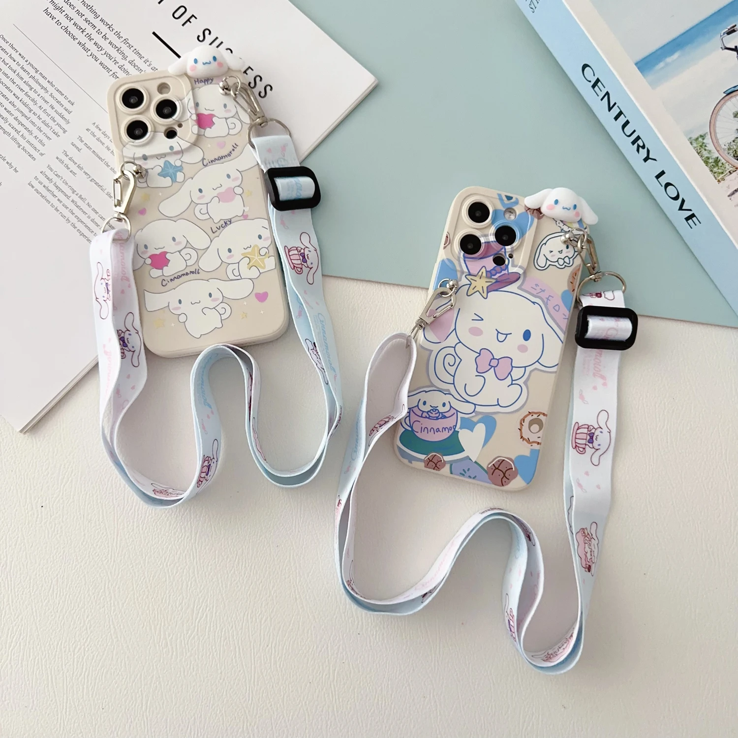 For iPhone 16 15 14 13 12 11 XR Xs 8 7 6 Pro Max mini Plus e ice cream Cinnamoroll Case With Holder Rope
