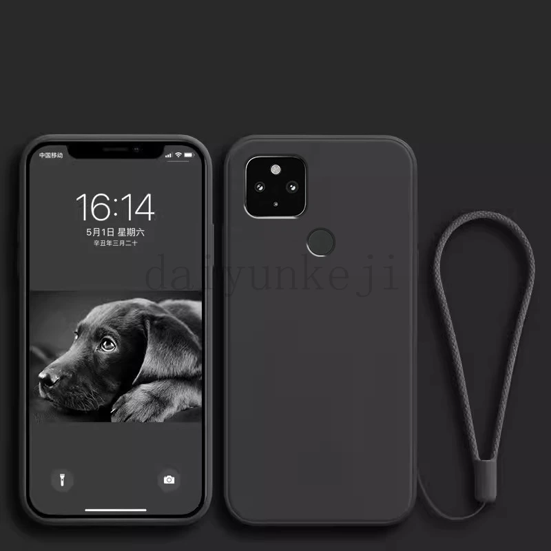 Liquid Silicone Cover For Google Pixel 5 4 3 Pixel 5A 4A 3A XL 4G 5G Phone Case Soft Protetive Cover with Lanyard Funda