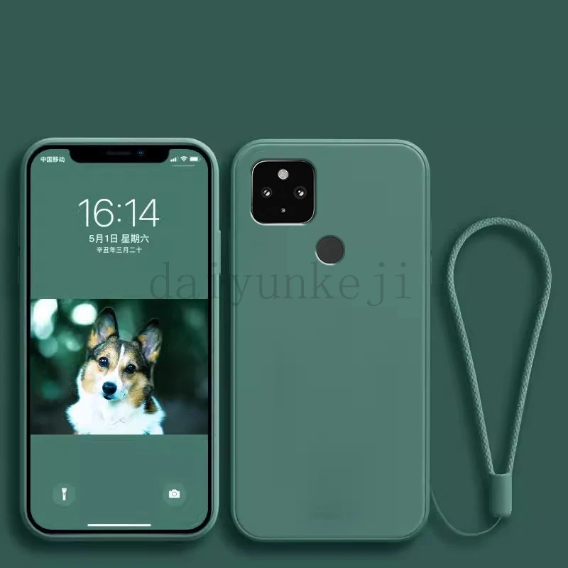 Liquid Silicone Cover For Google Pixel 5 4 3 Pixel 5A 4A 3A XL 4G 5G Phone Case Soft Protetive Cover with Lanyard Funda