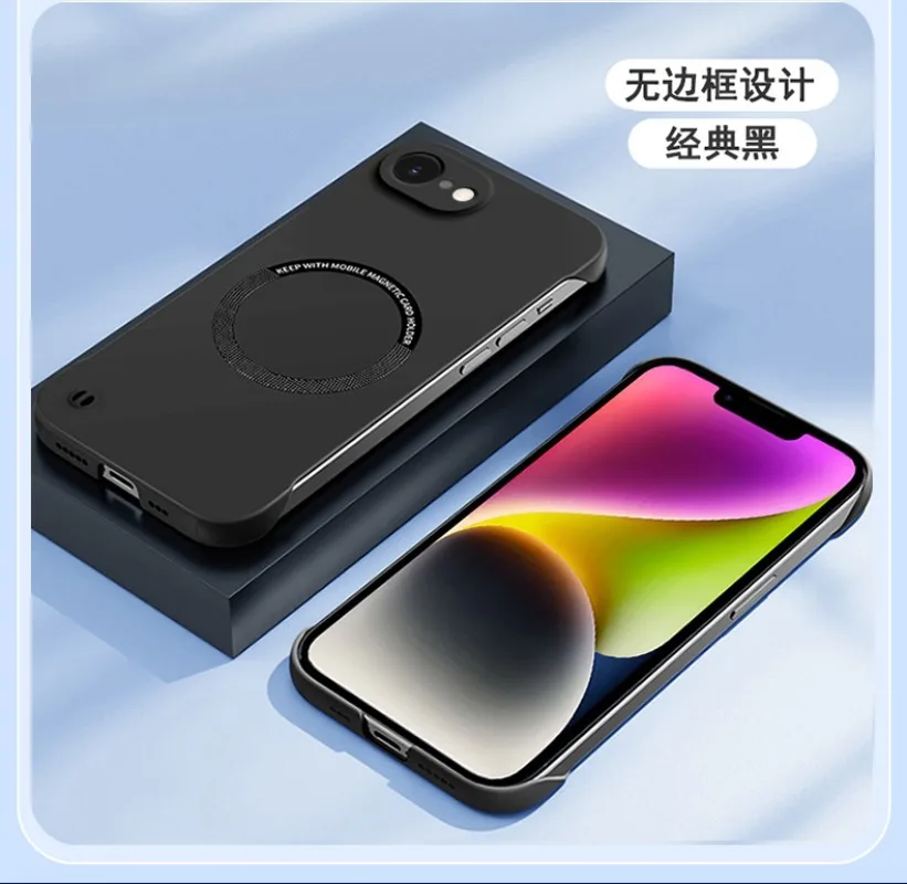 16E For Magsafe Magnetic Frameless Case for iPhone 17 16 E 16 Pro Max Hard Matte Wireless Charging Back Cover Shell