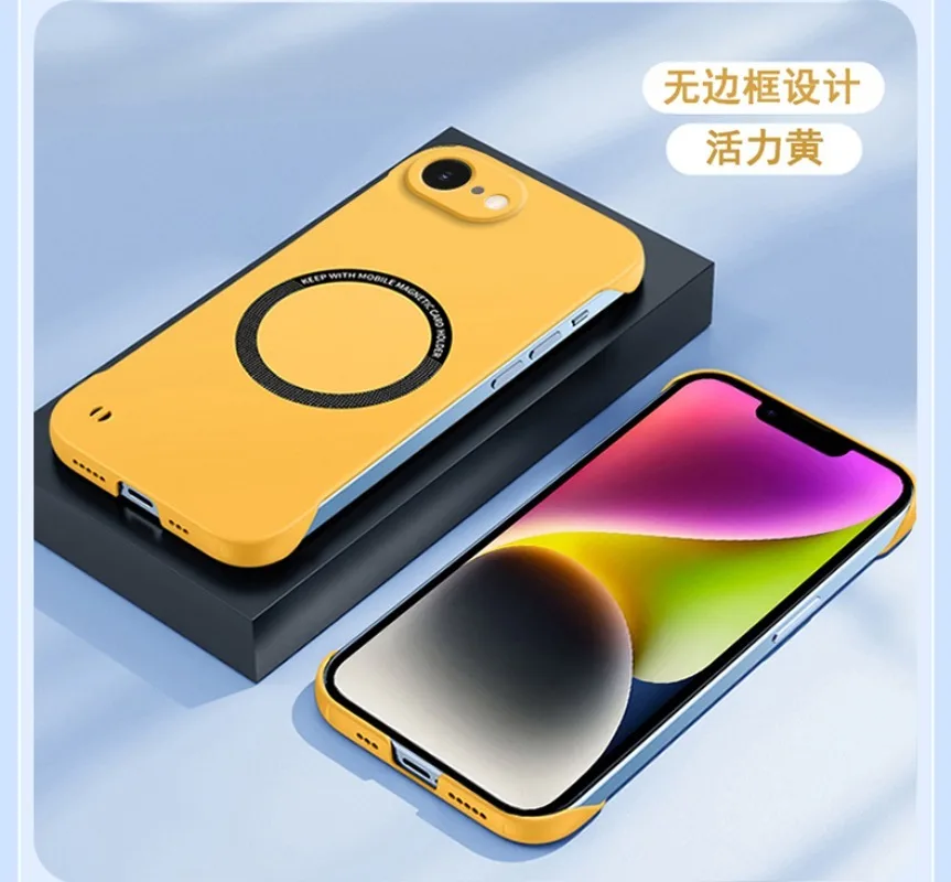 16E For Magsafe Magnetic Frameless Case for iPhone 17 16 E 16 Pro Max Hard Matte Wireless Charging Back Cover Shell