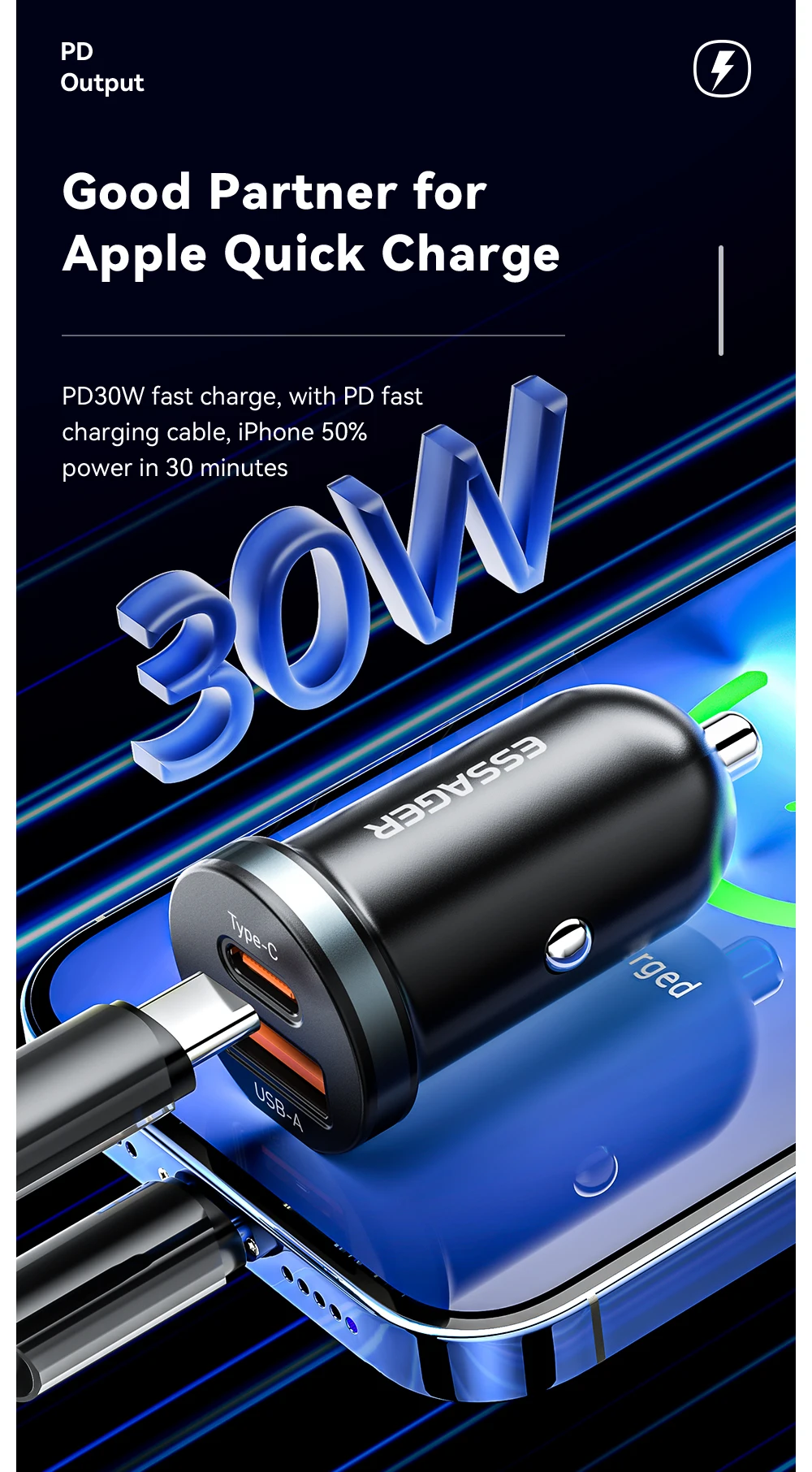 Essager 30W USB Car Charger Quick Charge 4.0 3.0 FCP SCP USB PD For Xiaomi iPhone 12 13 14 Pro Fast Charging Car Phone C Charger