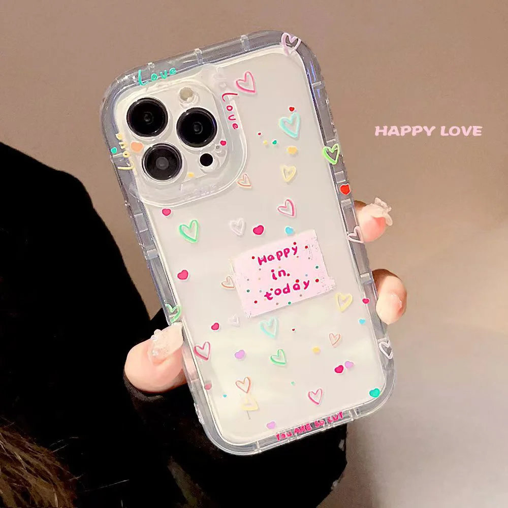 Pink Flowers Heart Print Clear Phone Case For iPhone 17 Cases iPhone 16 15 14 13 12 11 Pro Max 16E XS X XR 7 8 Plus 17 Air Cover