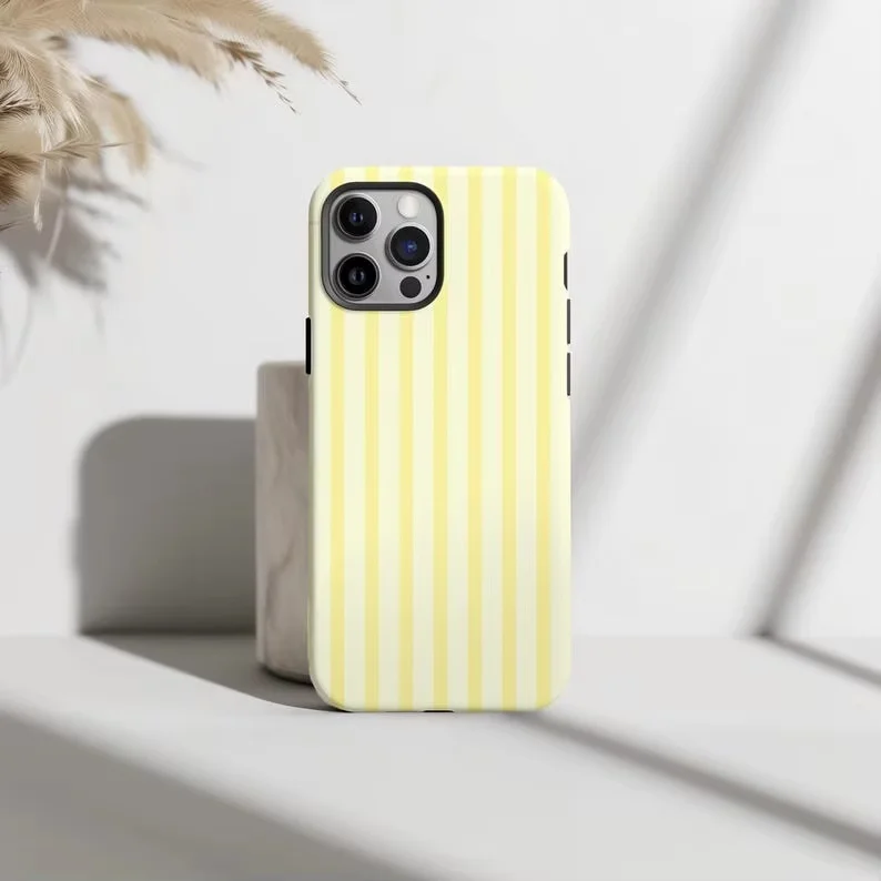 Butter Yellow Striped Phone Case Coquette Girly Summer IPhone 17 16 15 14 13 12 11 Pro Max Plus Mobile Phones Iphone 17 Cover