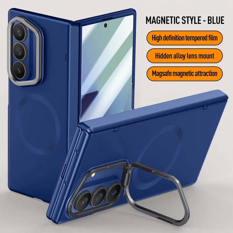 Magnetic Hinged Holder For Msgsafe Phone Case For Samsung Galaxy Z Fold 7 With Tempered Glass Wireless Charging Shockproof Cover