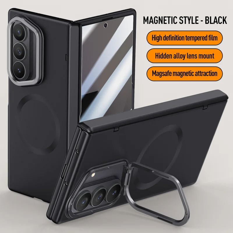 Magnetic Hinged Holder For Msgsafe Phone Case For Samsung Galaxy Z Fold 7 With Tempered Glass Wireless Charging Shockproof Cover