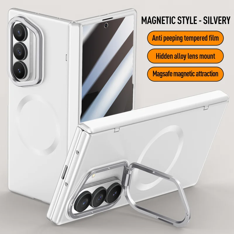 Magnetic Hinged Holder For Msgsafe Phone Case For Samsung Galaxy Z Fold 7 With Tempered Glass Wireless Charging Shockproof Cover