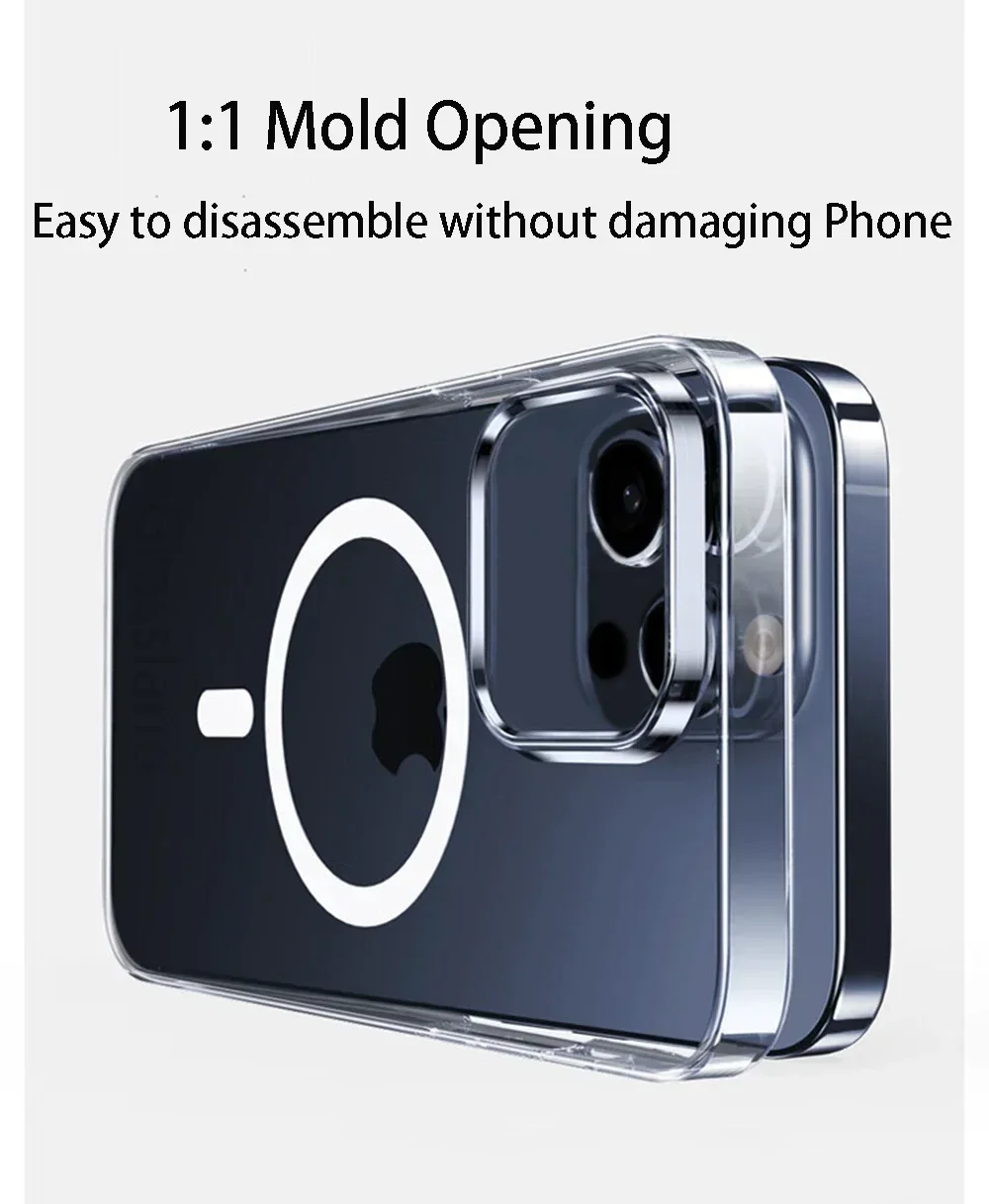 Clear Magnetic Case For Apple iPhone 16 15 14 13 12 11 Pro Max Plus 13 Mini XS Max XR 8 7 SE SE2 With Magsafe Transparent Cover