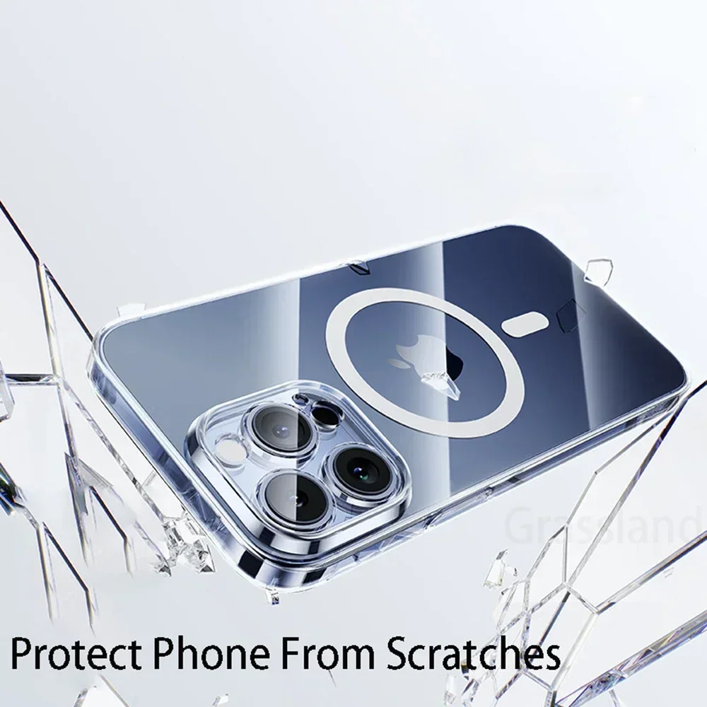 Clear Magnetic Case For Apple iPhone 16 15 14 13 12 11 Pro Max Plus 13 Mini XS Max XR 8 7 SE SE2 With Magsafe Transparent Cover