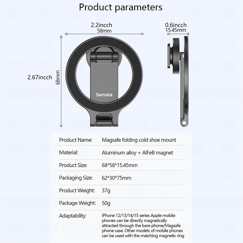 NEW Magnetic Cold Shoe Phone Holder Adapter with 1/4" Screw Magsafe Phone Tripod Mount for iPhone 16-12 DSLR Camera Monitor
