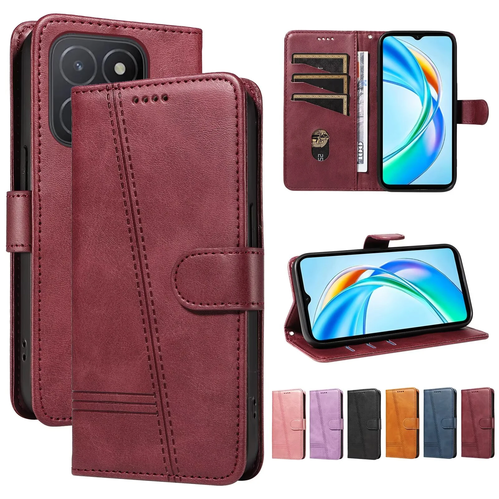 Leather Case For Huawei Honor 200 Pro 90 Smart 5G 70 50 Lite X8 4G X7 X7A X7B X7C X6 X6A X6B X5B Plus Magic 6 5 Cover Wallet