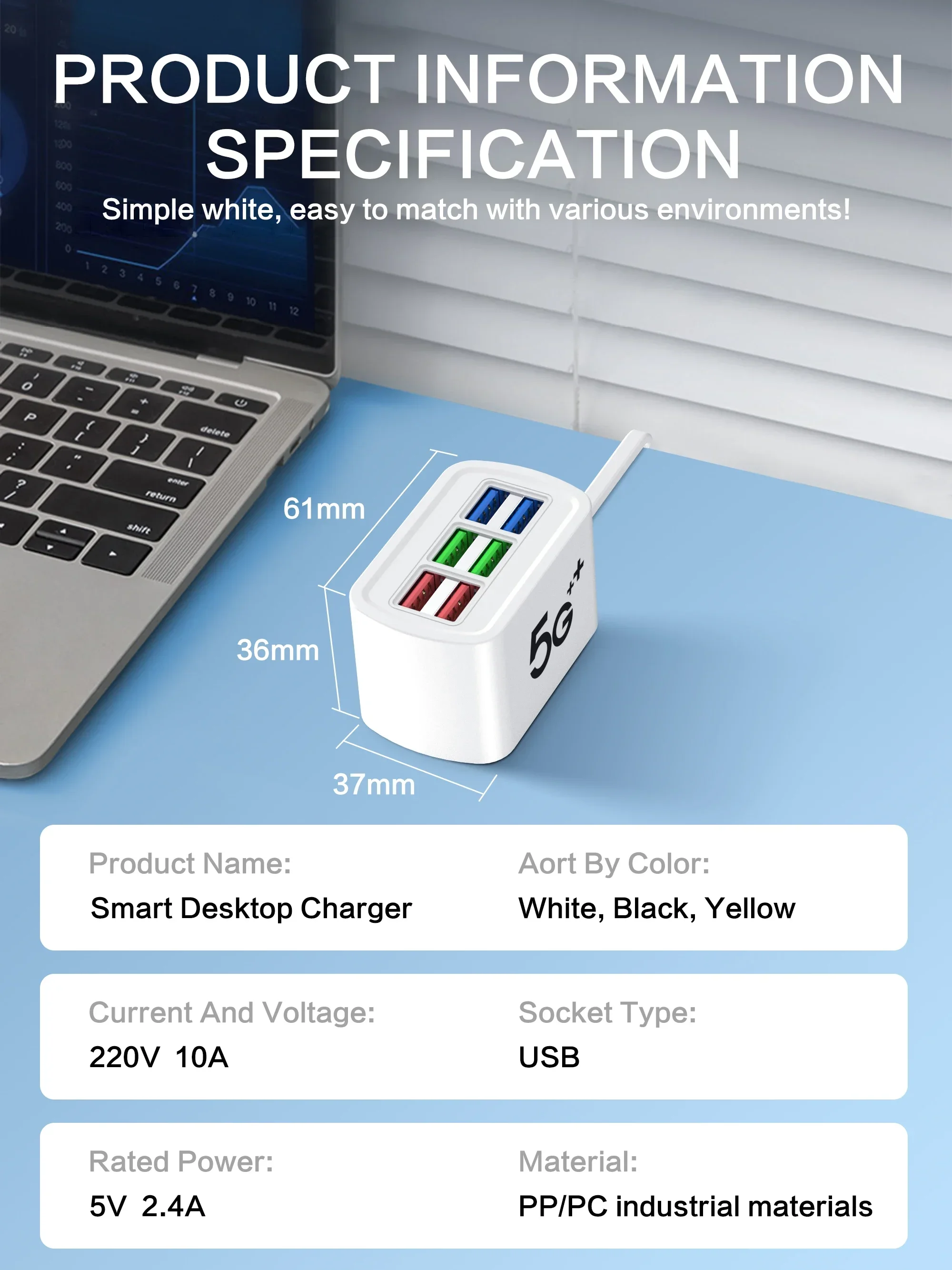 Multi 6 Ports USB Phone Charger Power Strip Universal Adapter Fast Quick Charging Head Socket Wall Charger Socket HUB Splitter