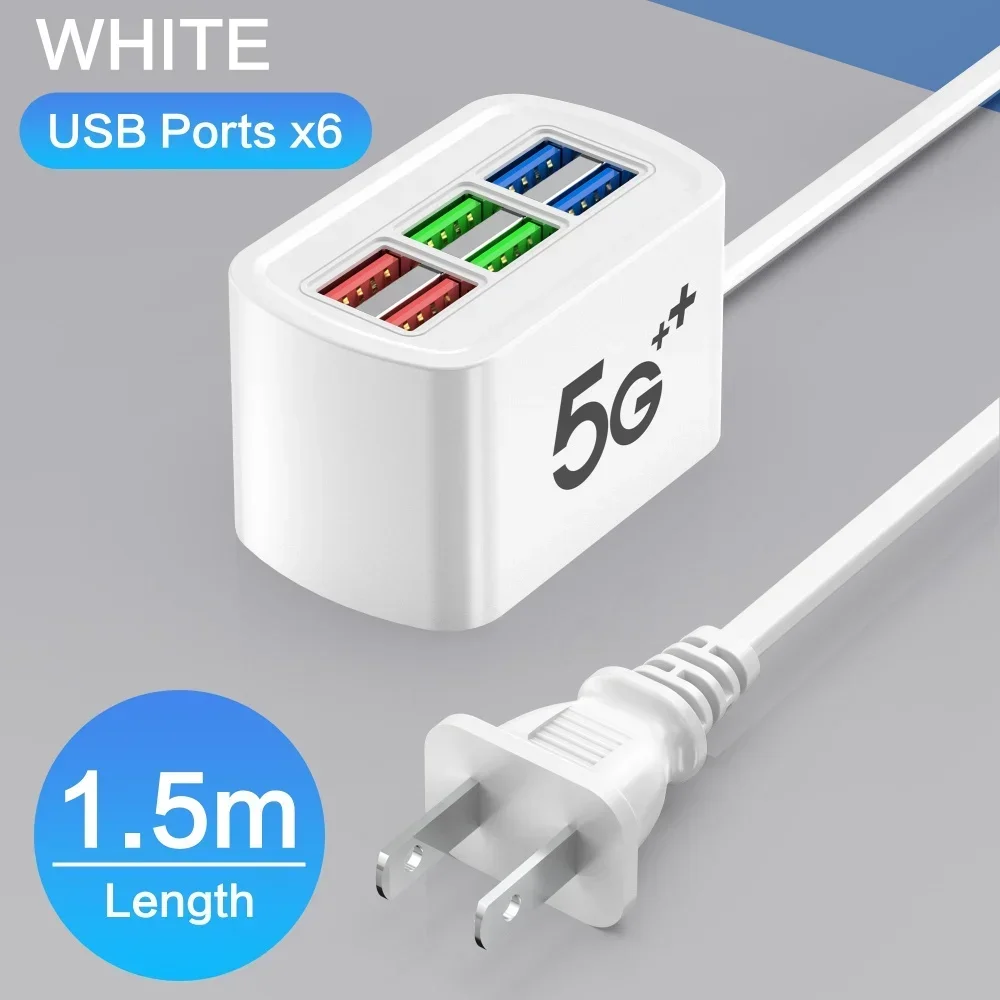 Multi 6 Ports USB Phone Charger Power Strip Universal Adapter Fast Quick Charging Head Socket Wall Charger Socket HUB Splitter