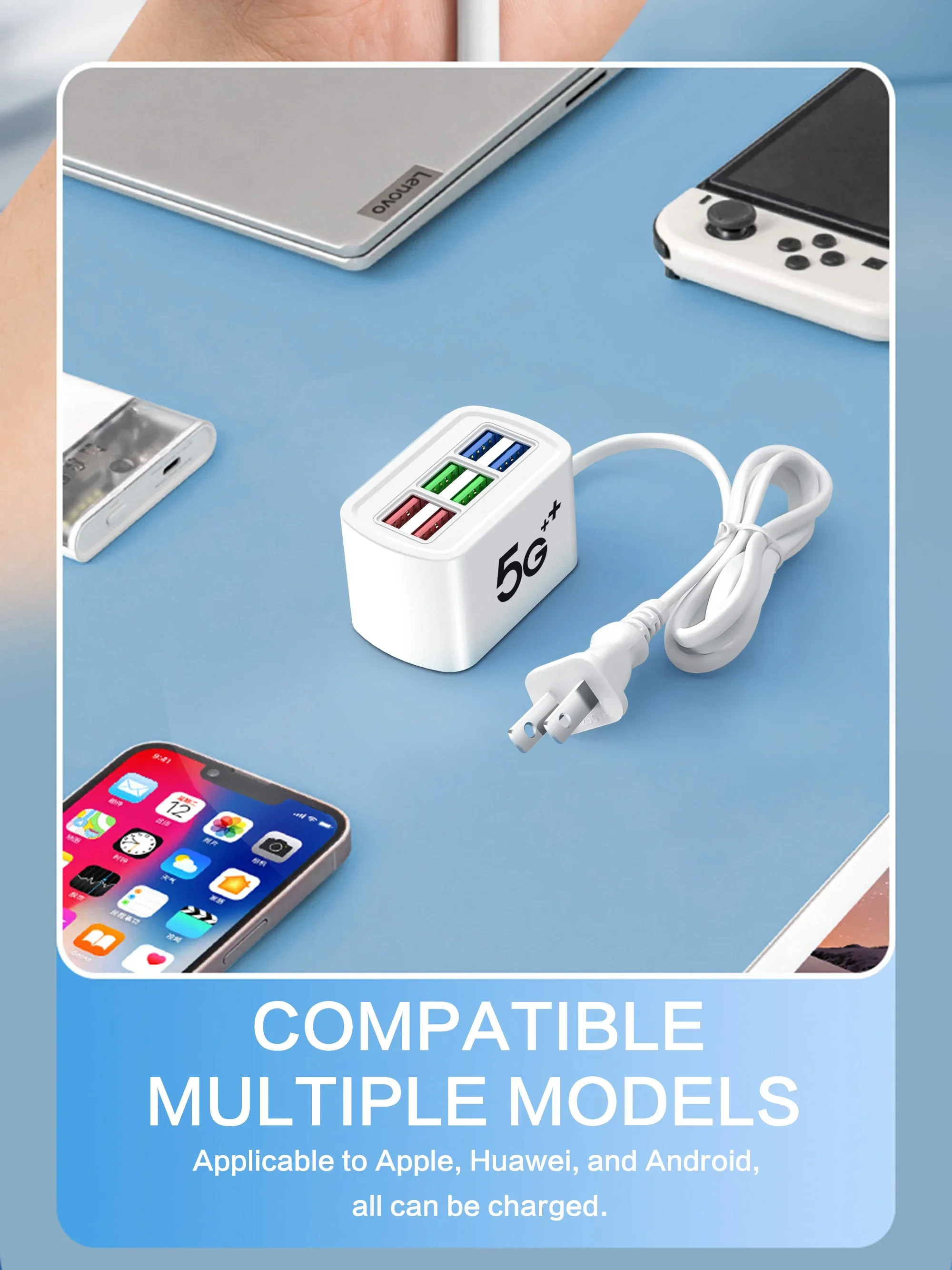 Multi 6 Ports USB Phone Charger Power Strip Universal Adapter Fast Quick Charging Head Socket Wall Charger Socket HUB Splitter
