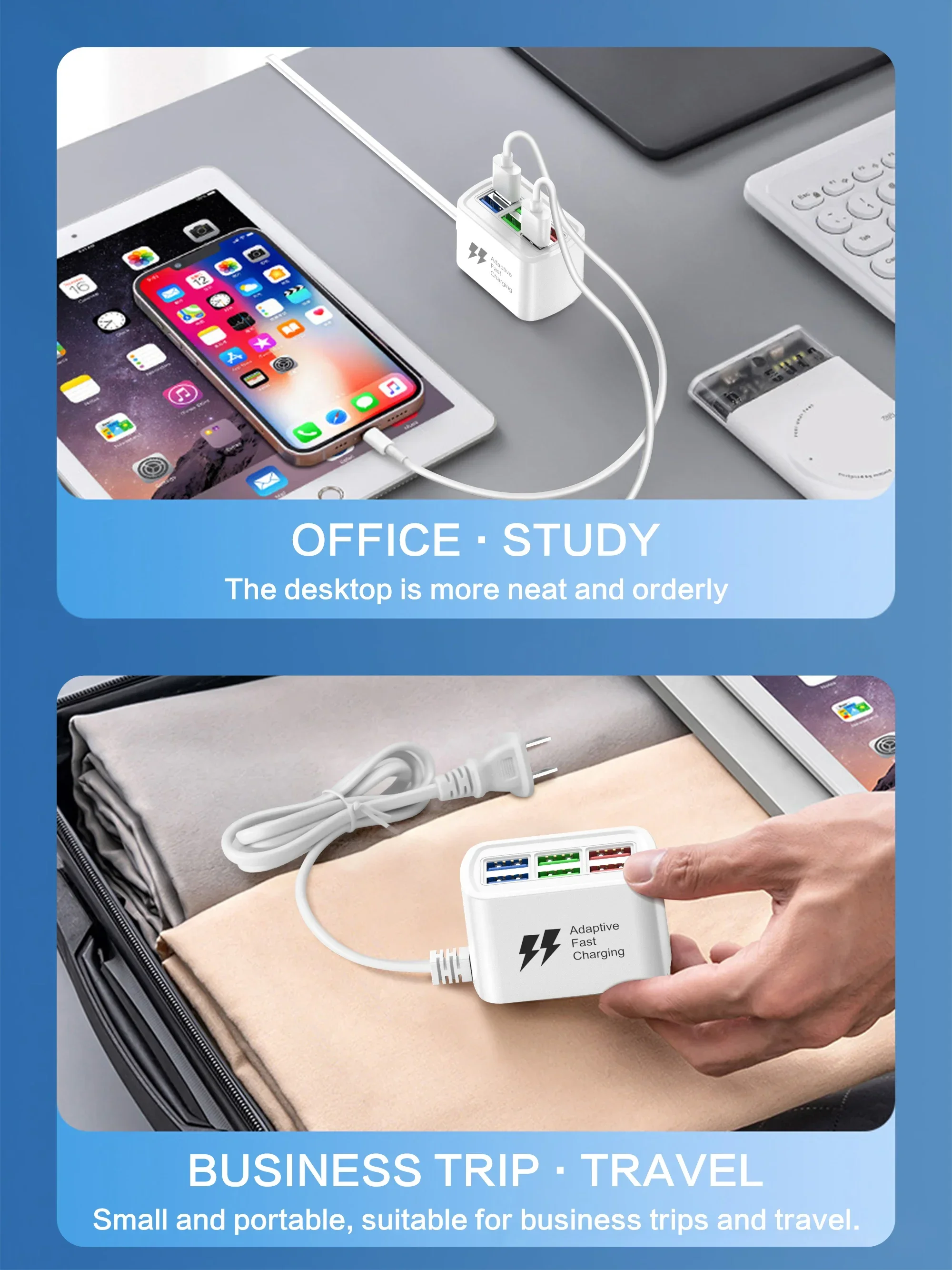 Multi 6 Ports USB Phone Charger Power Strip Universal Adapter Fast Quick Charging Head Socket Wall Charger Socket HUB Splitter