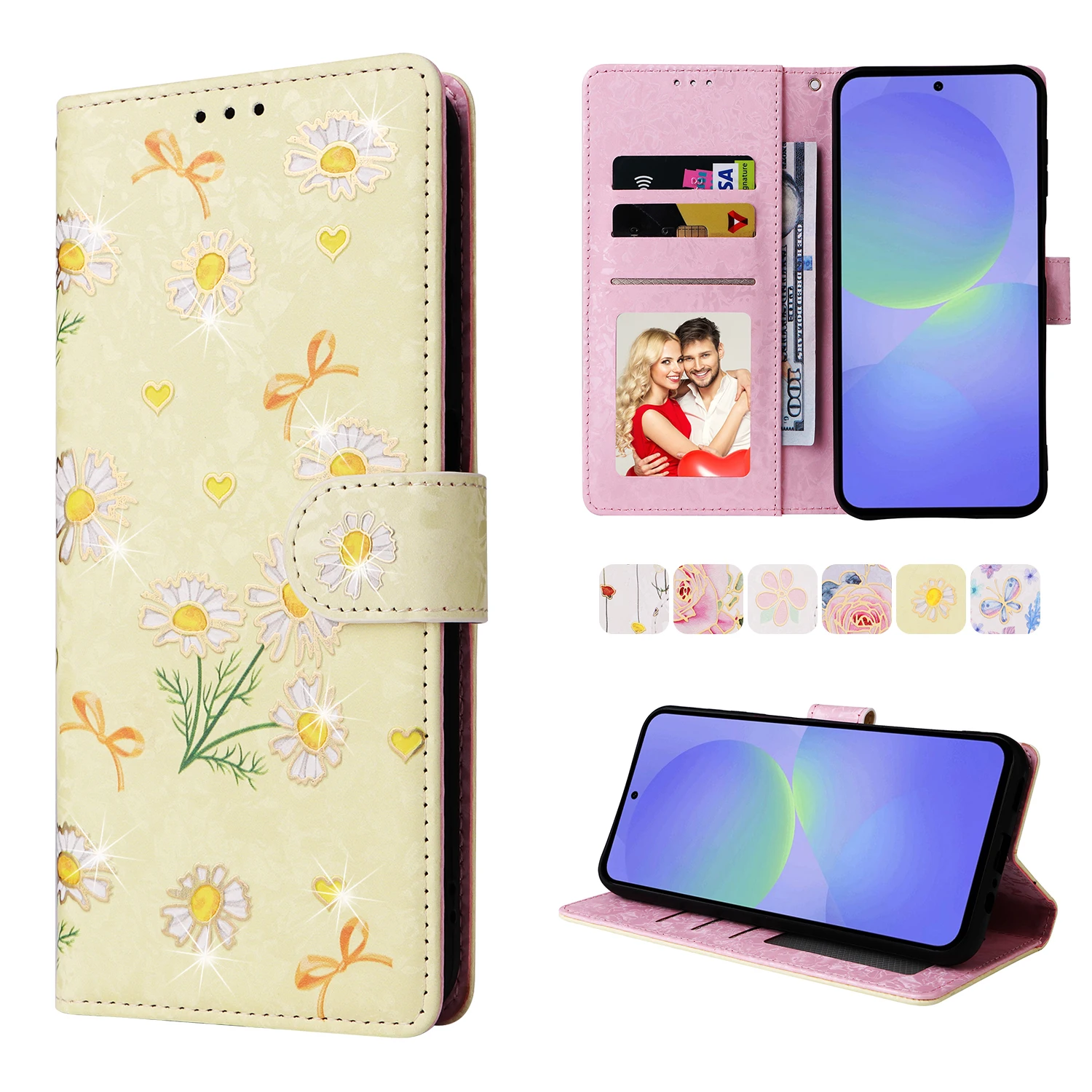 Wallet Floral Leather Phone Case For Samsung Galaxy S25 Edge S25 Ultra S25 Plus S25 S24 S23 S23 Fe S22 S21 S20 S10 E S9 Plus