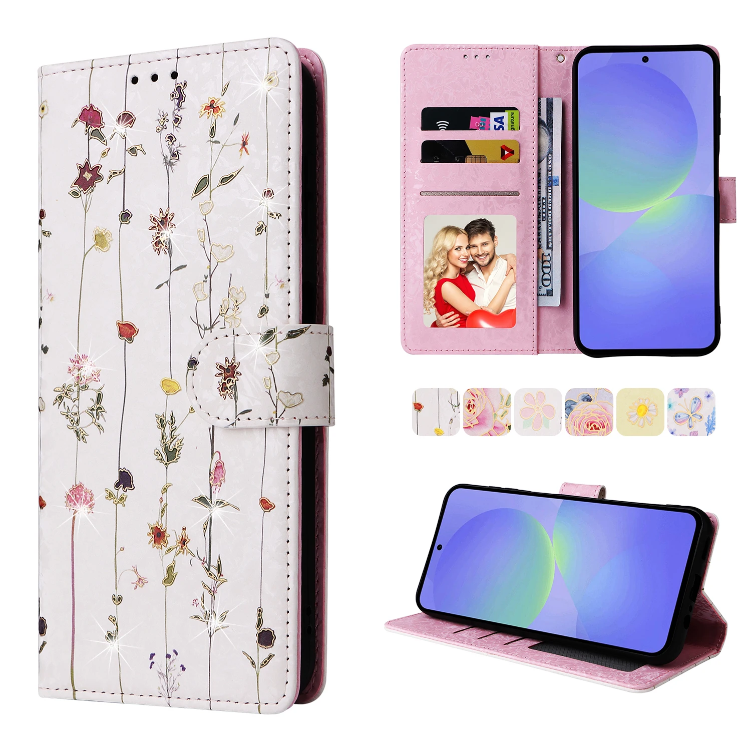 Wallet Floral Leather Phone Case For Samsung Galaxy S25 Edge S25 Ultra S25 Plus S25 S24 S23 S23 Fe S22 S21 S20 S10 E S9 Plus