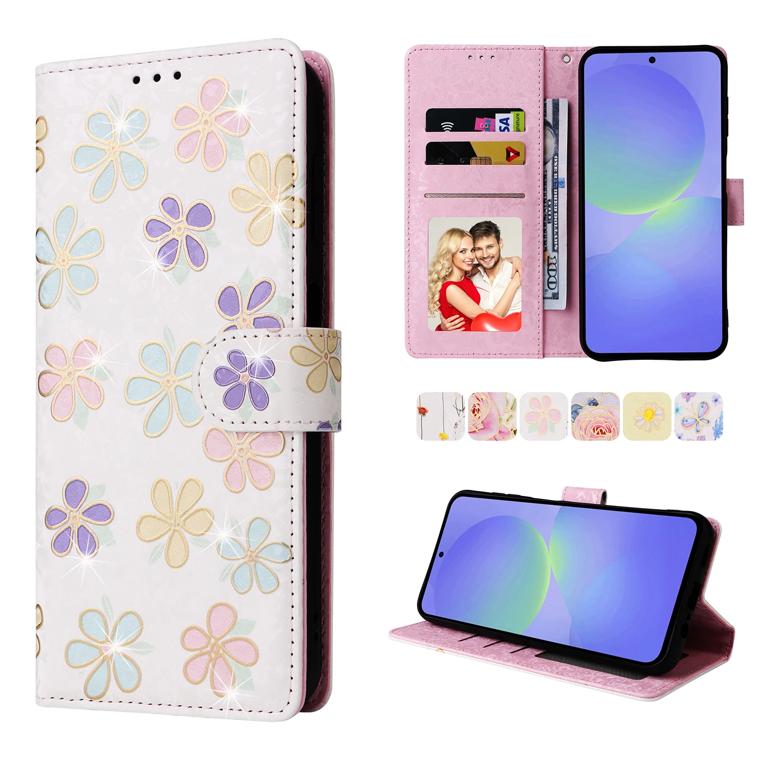 Wallet Floral Leather Phone Case For Samsung Galaxy S25 Edge S25 Ultra S25 Plus S25 S24 S23 S23 Fe S22 S21 S20 S10 E S9 Plus