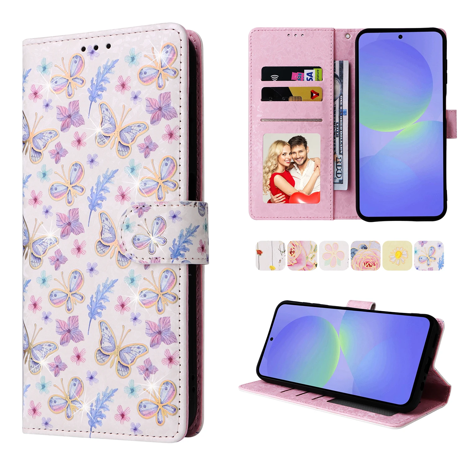 Wallet Floral Leather Phone Case For Samsung Galaxy S25 Edge S25 Ultra S25 Plus S25 S24 S23 S23 Fe S22 S21 S20 S10 E S9 Plus