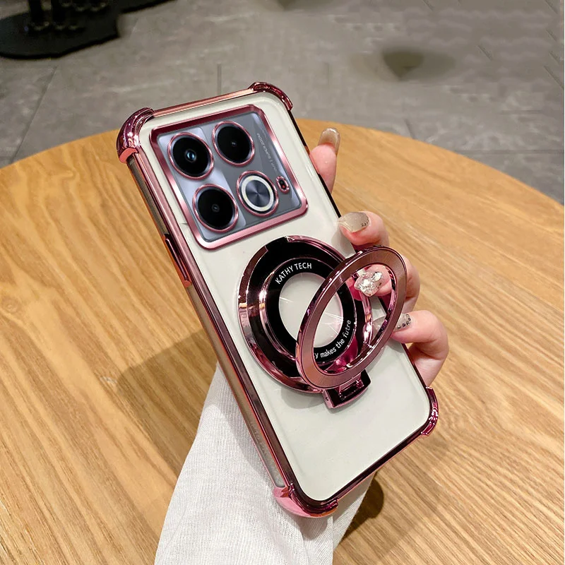 Luxury Shockproof Magnetic Bracket Transparent Case for Funda Infinix Note 40 Pro Note40 Pro Plus With Holder Stand Cover