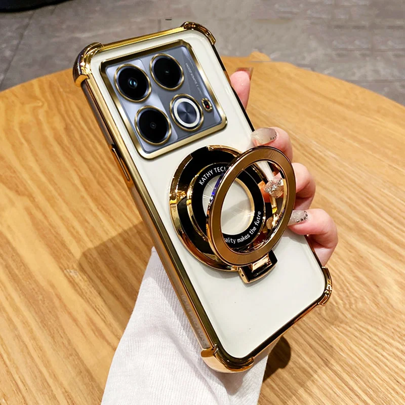 Luxury Shockproof Magnetic Bracket Transparent Case for Funda Infinix Note 40 Pro Note40 Pro Plus With Holder Stand Cover