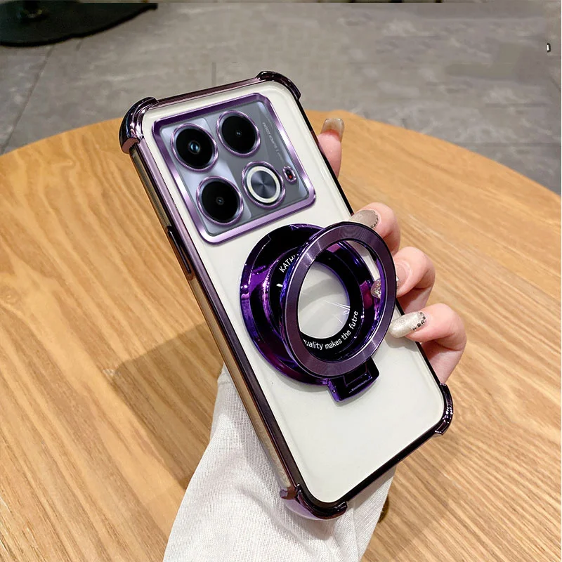 Luxury Shockproof Magnetic Bracket Transparent Case for Funda Infinix Note 40 Pro Note40 Pro Plus With Holder Stand Cover