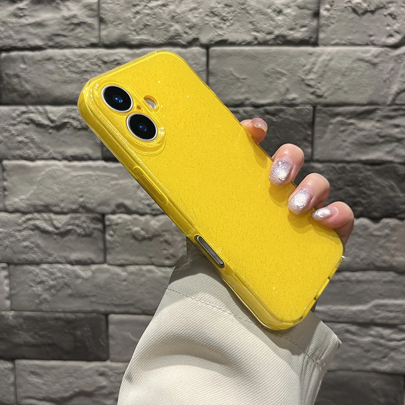 Bright Fluorscent Yellow Glitter Phone Case For iPhone 17 16 15 13 14 12 11 Pro Max 16e XS XR X 7 8 Plus SE Soft Silicone Cover