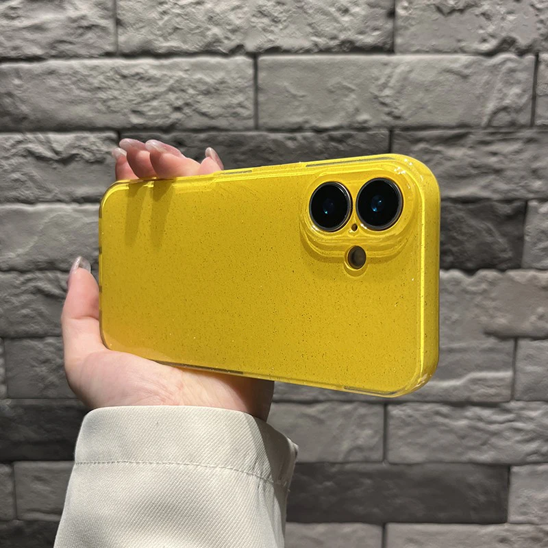 Bright Fluorscent Yellow Glitter Phone Case For iPhone 17 16 15 13 14 12 11 Pro Max 16e XS XR X 7 8 Plus SE Soft Silicone Cover