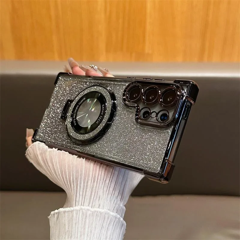 Luxury Magsafe Holde Glitter Case for Samsung Galaxy A57 A56 A55 A37 S26 S25 S24 S23 S22 S21Ultra Plus FE Shockproof Clear Cover