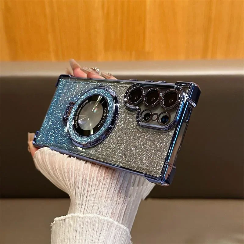 Luxury Magsafe Holde Glitter Case for Samsung Galaxy A57 A56 A55 A37 S26 S25 S24 S23 S22 S21Ultra Plus FE Shockproof Clear Cover