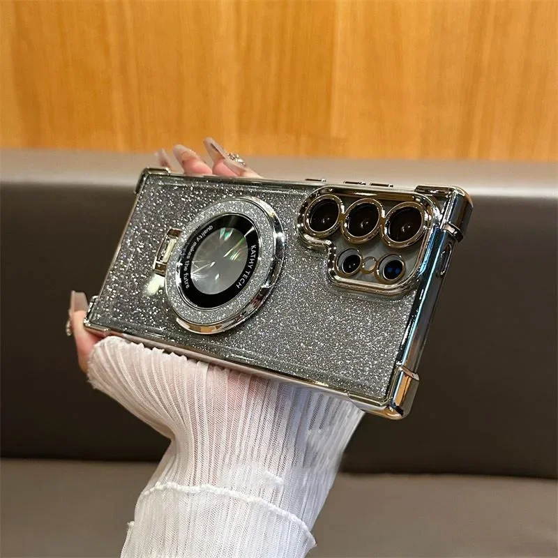 Luxury Magsafe Holde Glitter Case for Samsung Galaxy A57 A56 A55 A37 S26 S25 S24 S23 S22 S21Ultra Plus FE Shockproof Clear Cover