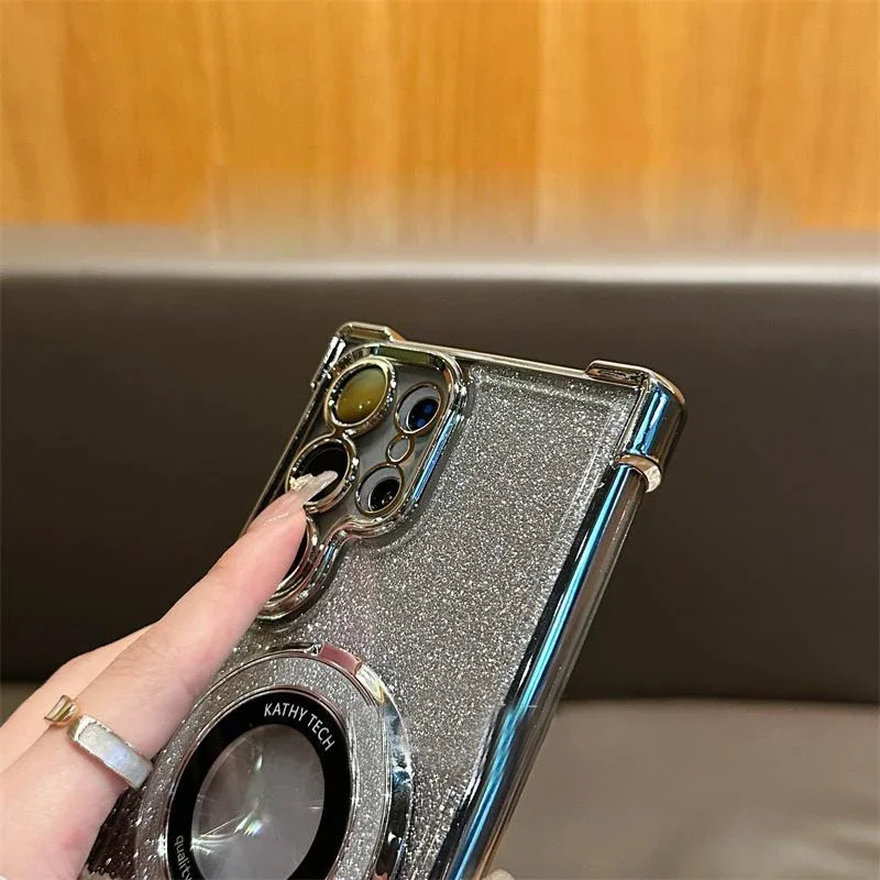 Luxury Magsafe Holde Glitter Case for Samsung Galaxy A57 A56 A55 A37 S26 S25 S24 S23 S22 S21Ultra Plus FE Shockproof Clear Cover