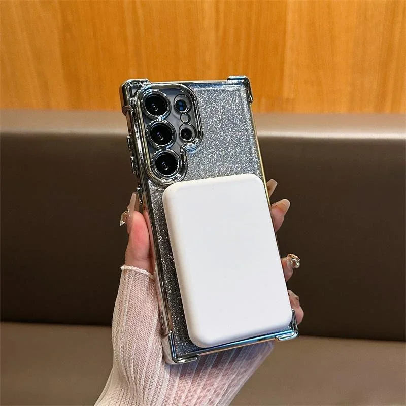 Luxury Magsafe Holde Glitter Case for Samsung Galaxy A57 A56 A55 A37 S26 S25 S24 S23 S22 S21Ultra Plus FE Shockproof Clear Cover