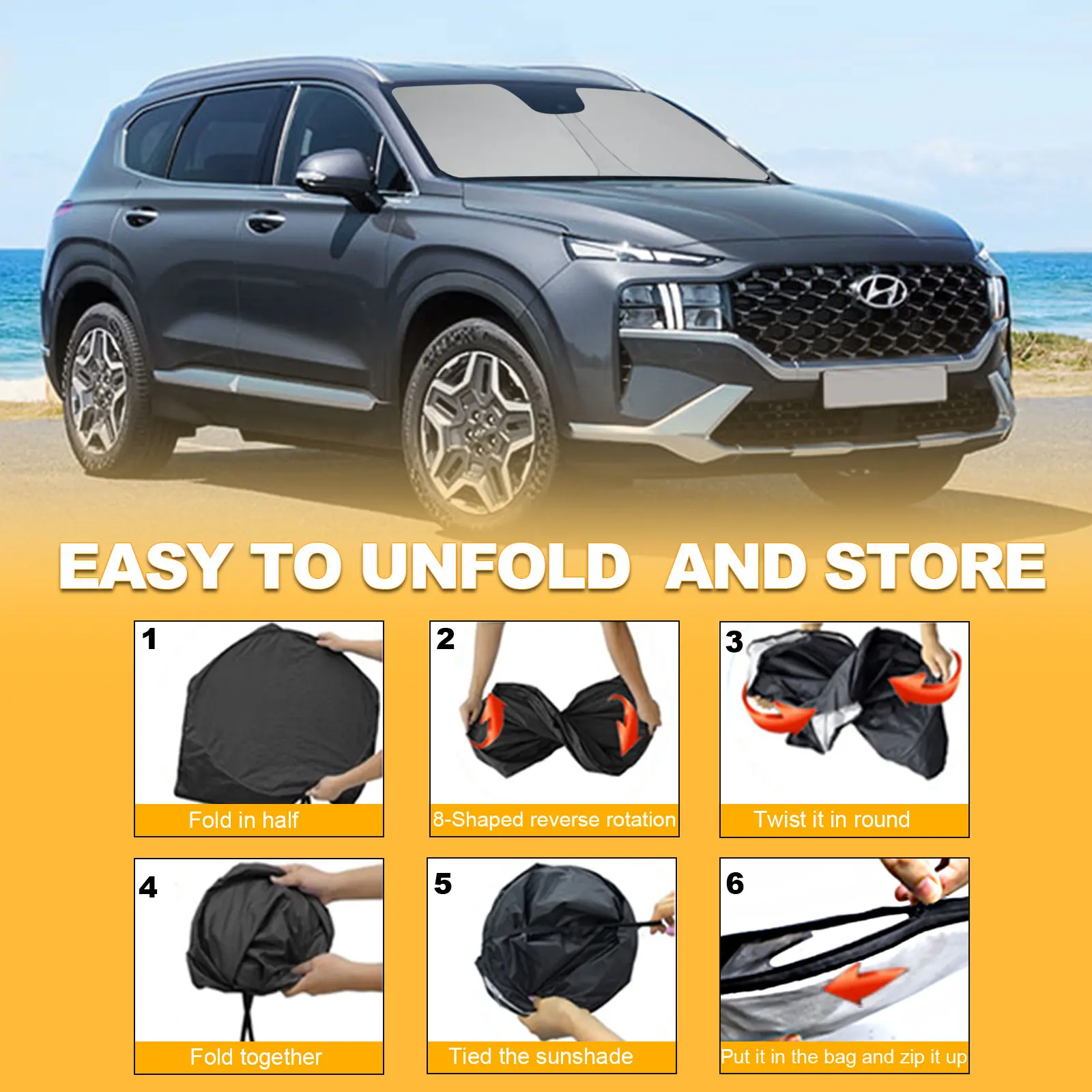 Windshield Sun Shade for 2019 2020 2021 2022 2023 Hyun-dai Santa Fe Front Window Sunshade Sun Visor Protector Block UV Rays