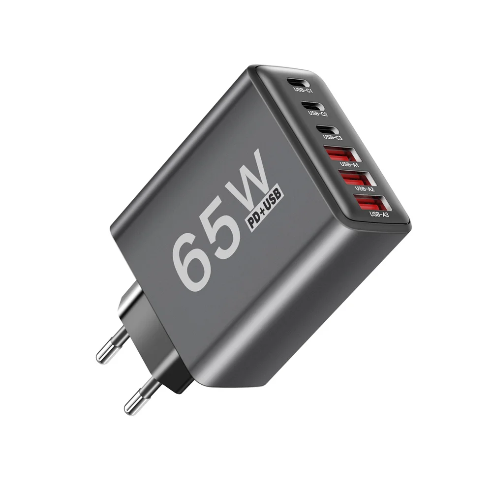 USB Charger Type C Total 65W Muti 6 Ports Quick Fast Charging EU/US/UK Plug Mobile Phone Wall Adapter for IPhone Samsung Xiaomi